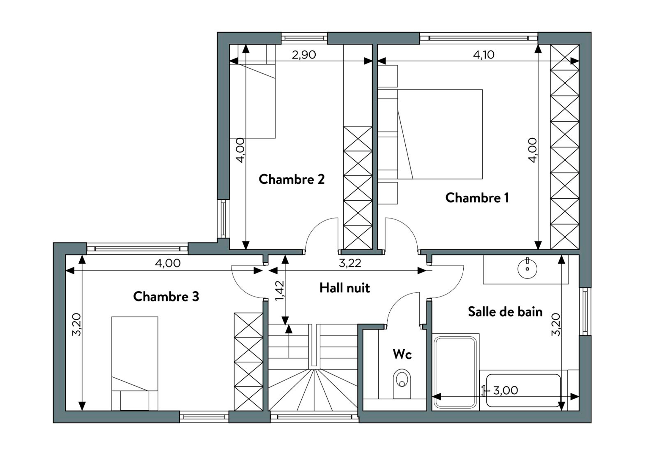 Plan de l'étage modèle TC07, TopConstruct