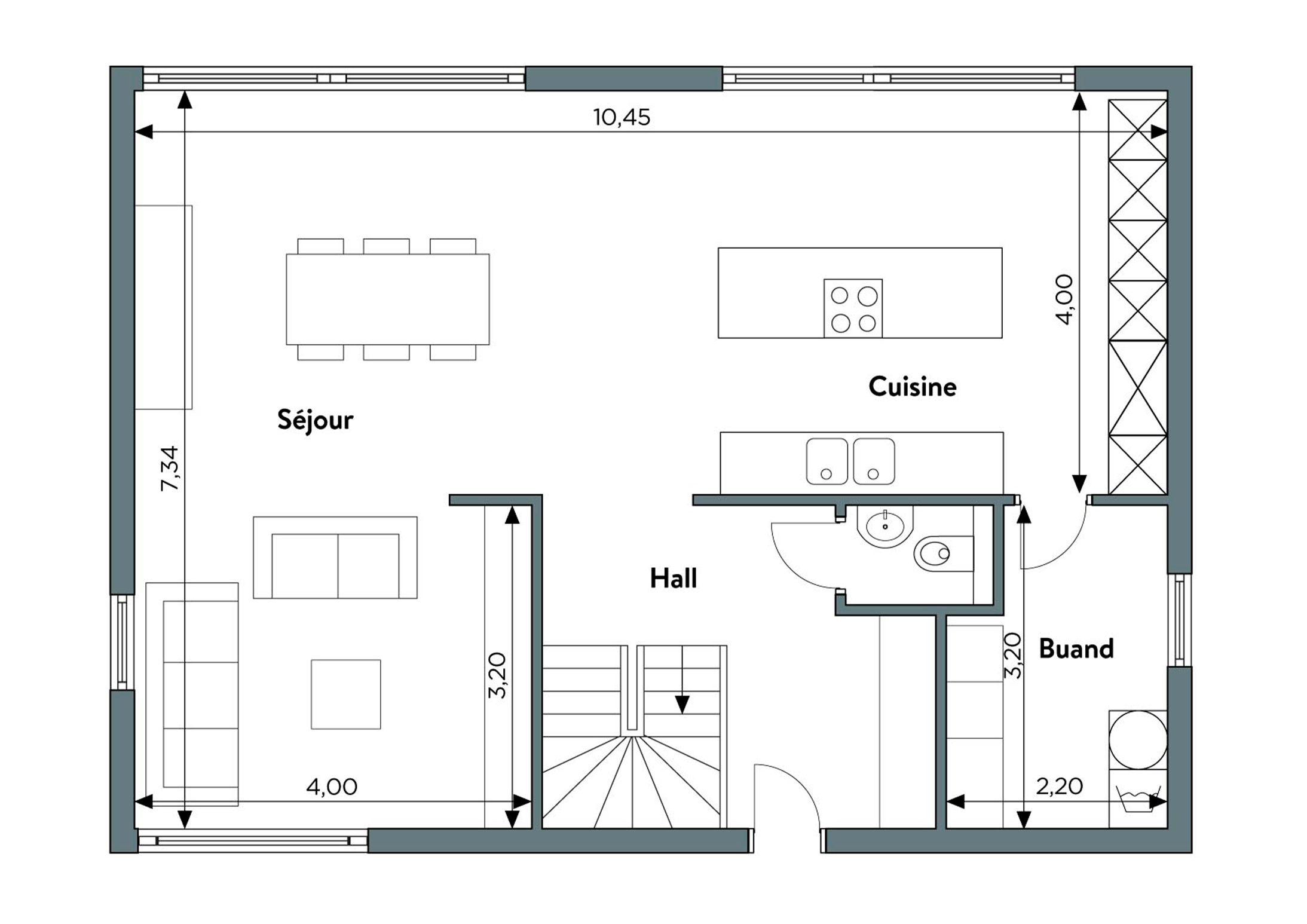 Plan de RDC modèle TC07, TopConstruct