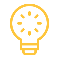 Une icône représentant une ampoule jaune entourée de lignes lumineuses.