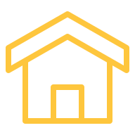 Icône jaune entourée d'une maison avec un toit triangulaire et une porte rectangulaire sur un fond transparent.